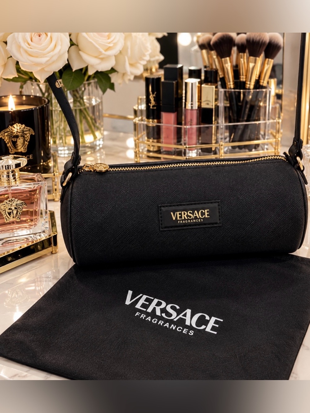 NEW! Versace Black Mini Cylinder cosmetic case , or evening wear - Picture 8 of 10
